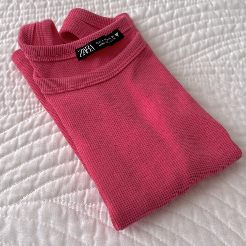Zara Pink Ribbed Tank Top Racer Back Ultra Cropped Women’s Large